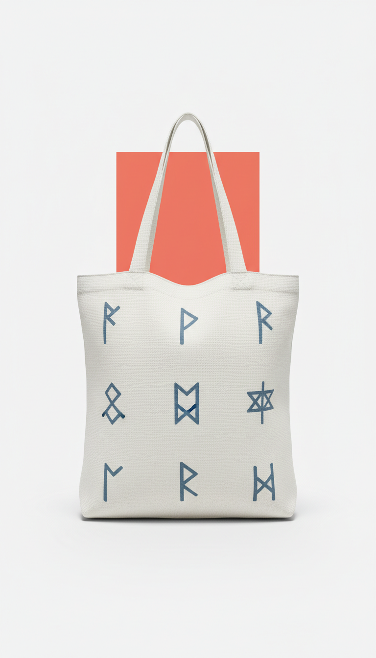 Glacial White Canvas Tote With Etched Runes