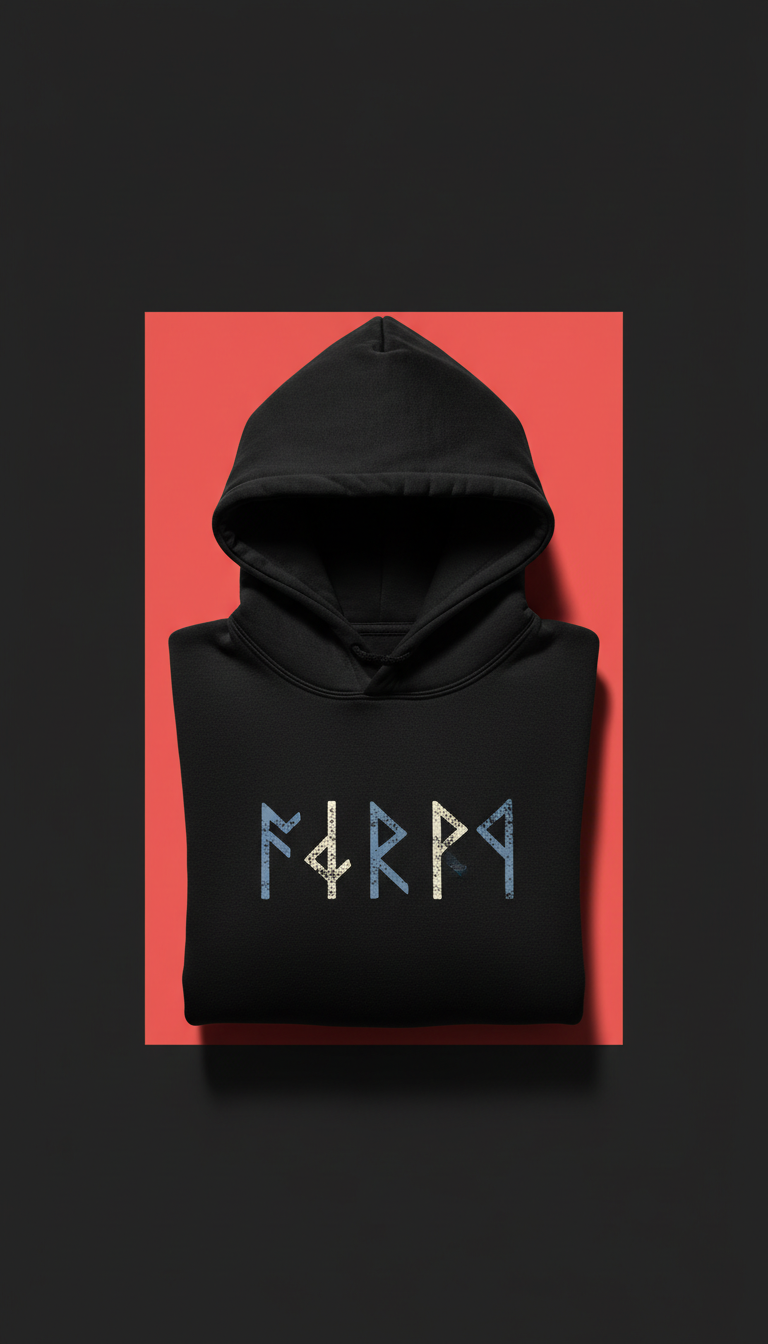Black Heavyweight Hoodie With Rune Print